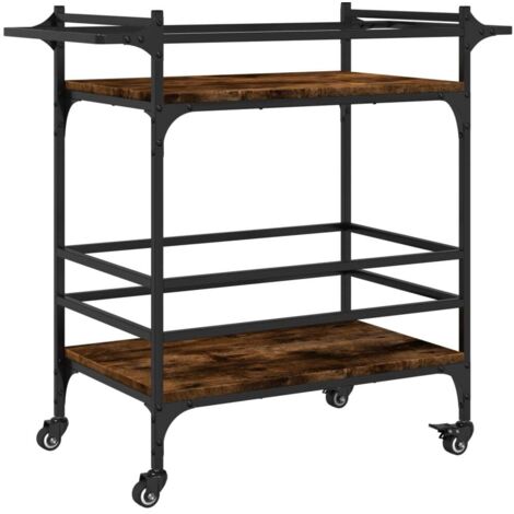 Chariot de cuisine，Chariot de Service，Desserte Cuisine chêne fumé 82x40x78,5 cm bois d'ingénierie CFW16907