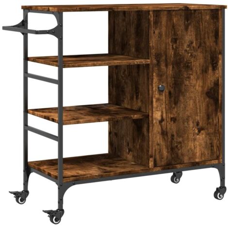 Chariot de cuisine，Chariot de Service，Desserte Cuisine chêne fumé 87,5x38,5x84,5 cm bois ingénierie CFW22094
