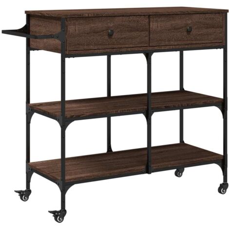 Chariot de cuisine，Chariot de Service，Desserte Cuisine chêne marron 105x42x95 cm bois d'ingénierie CFW49513