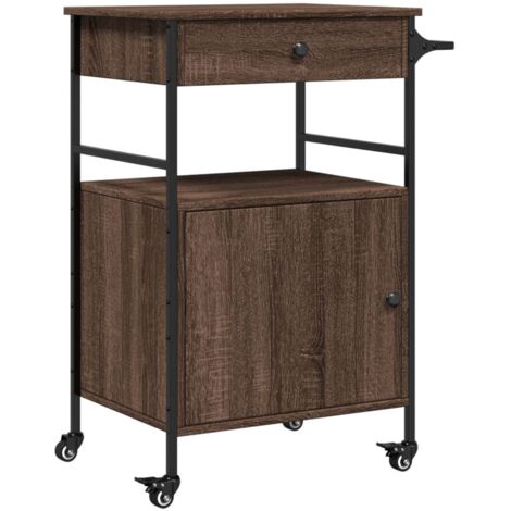Chariot de cuisine，Chariot de Service，Desserte Cuisine chêne marron 56x43x89,5 cm bois d'ingénierie CFW96000
