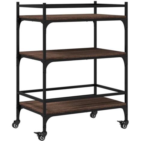 Chariot de cuisine，Chariot de Service，Desserte Cuisine chêne marron 65x40x86,5 cm bois d'ingénierie CFW16818