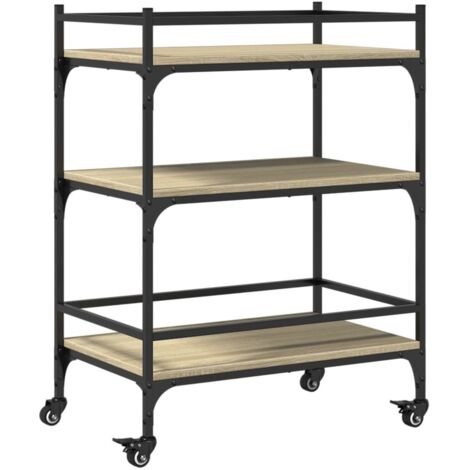 Chariot de cuisine，Chariot de Service，Desserte Cuisine chêne sonoma 65x40x86,5 cm bois d'ingénierie CFW42738
