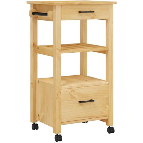Chariot de cuisine，Chariot de Service，Desserte Cuisine MONZA 48x40x90 cm bois massif de pin CFW38288