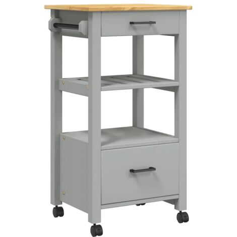 Chariot de cuisine，Chariot de Service，Desserte Cuisine MONZA 48x40x90 cm bois massif de pin CFW41878