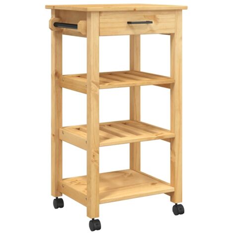 Chariot de cuisine，Chariot de Service，Desserte Cuisine MONZA 48x40x90 cm bois massif de pin CFW42537