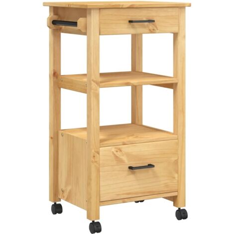 Chariot de cuisine，Chariot de Service，Desserte Cuisine MONZA 48x40x90 cm bois massif de pin CFW92795