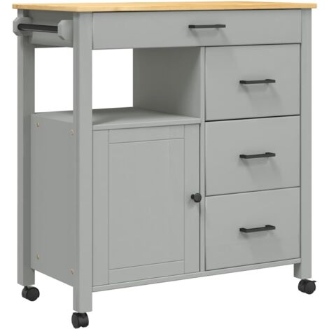 Chariot de cuisine，Chariot de Service，Desserte Cuisine MONZA 84x40x90 cm bois massif de pin CFW38999