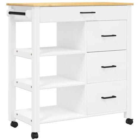 Chariot de cuisine，Chariot de Service，Desserte Cuisine MONZA 84x40x90 cm bois massif de pin CFW51342