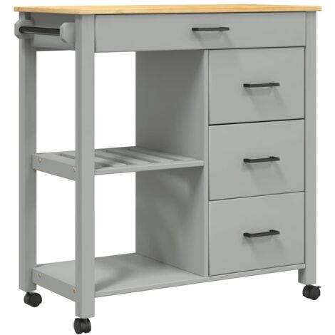 Chariot de cuisine，Chariot de Service，Desserte Cuisine MONZA 84x40x90 cm bois massif de pin CFW86502