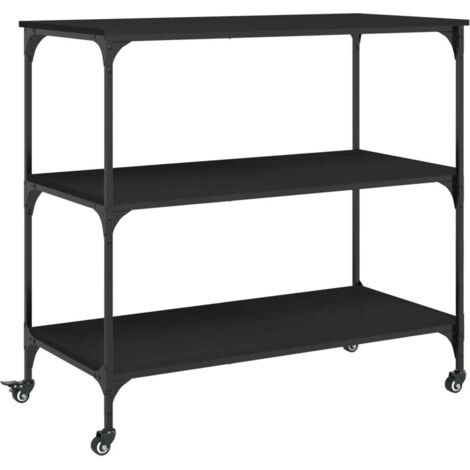 Chariot de cuisine，Chariot de Service，Desserte Cuisine noir 102x50x95 cm bois d'ingénierie CFW45682