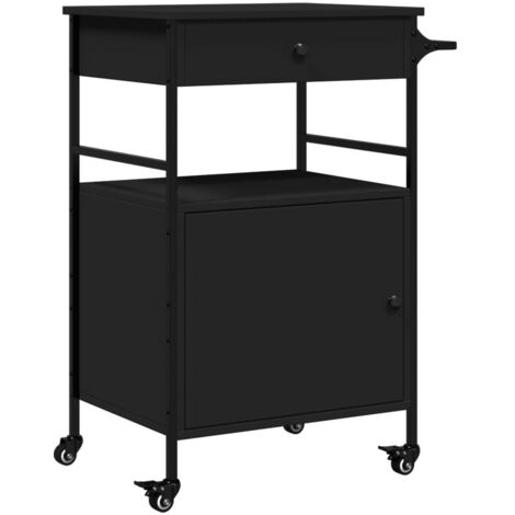 Chariot de cuisine，Chariot de Service，Desserte Cuisine noir 56x43x89,5 cm bois d'ingénierie CFW50838