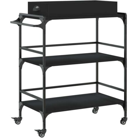 Chariot de cuisine，Chariot de Service，Desserte Cuisine noir 81,5x41x92,5 cm bois d'ingénierie CFW61028