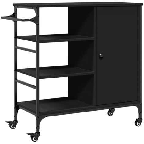 Chariot de cuisine，Chariot de Service，Desserte Cuisine noir 87,5x38,5x84,5 cm bois d'ingénierie CFW16499