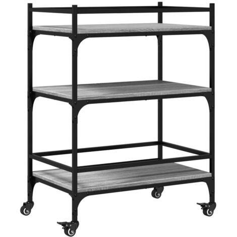 Chariot de cuisine，Chariot de Service，Desserte Cuisine sonoma gris 65x40x86,5 cm bois d'ingénierie CFW70151