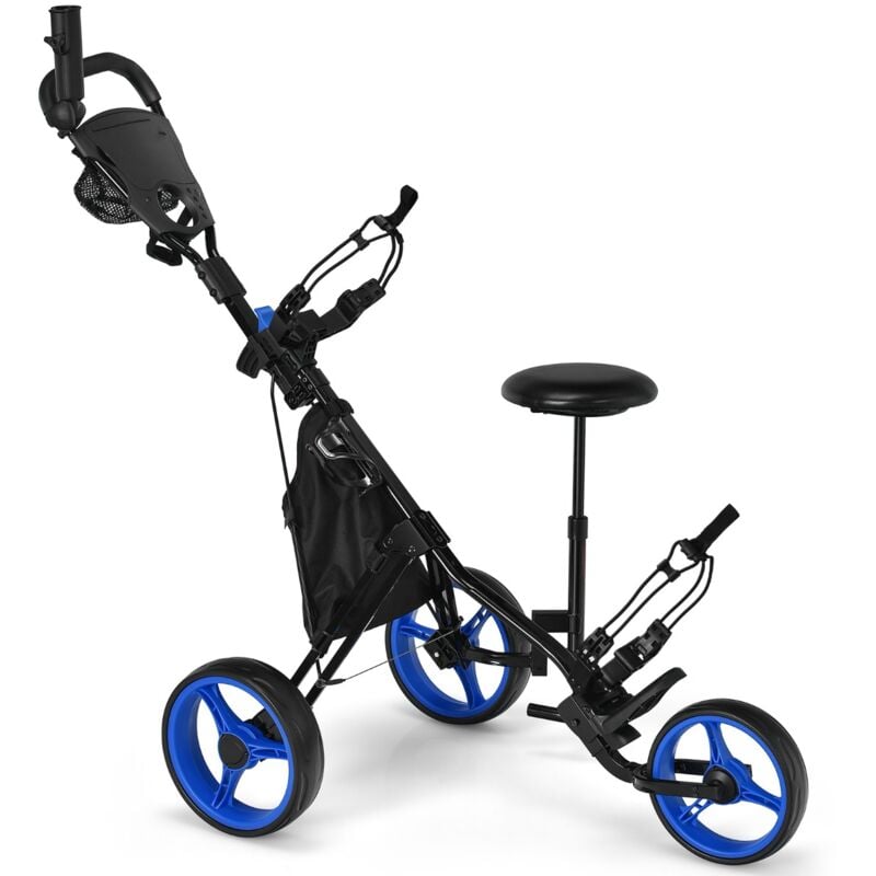 Chariot de Golf 3 Roues Pliable Frein Poignée Réglable Bleu CWXT1894 design in