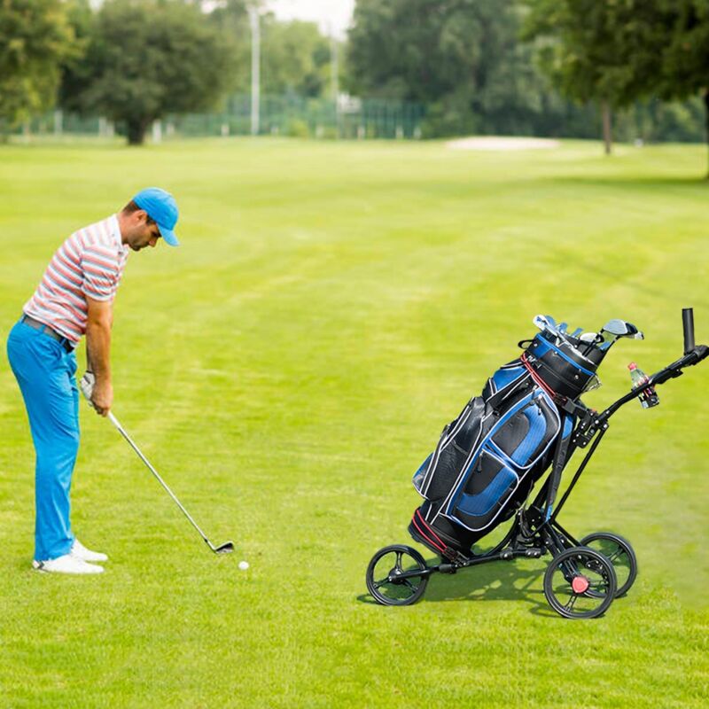 Chariot de Golf 3 Roues Pliable Porte-parapluie Aluminium Noir CW53891