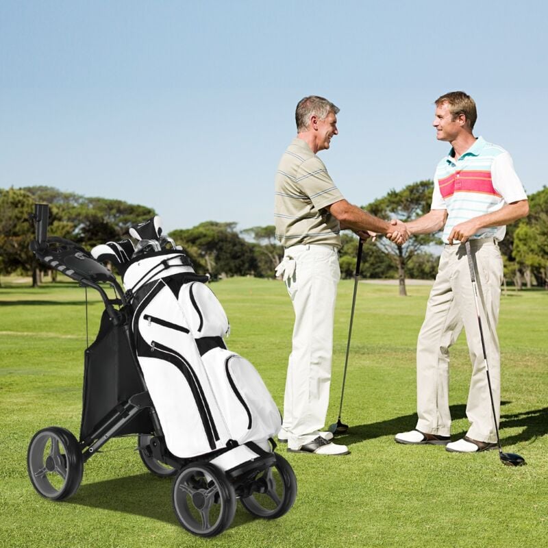 Maisonchic - Chariot de Golf à Pousser ou à Tirer Chariot de Golf Pliable Léger à 4 Roues Chariot de Golf Avec Sac Imperméable et Frein à Pied Gris