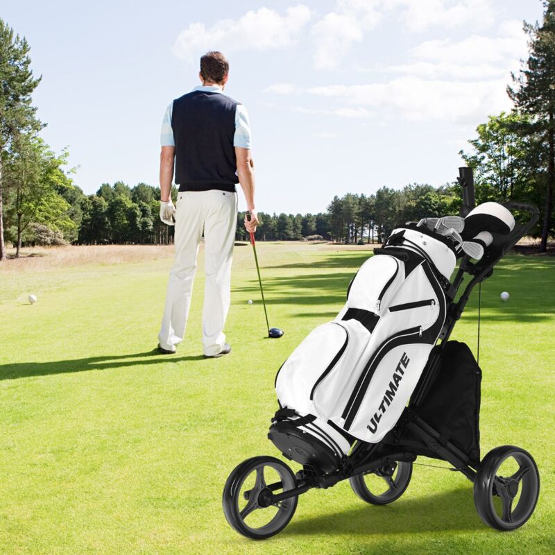 Chariot de Golf Pliable 3 Roues Sangle Élastique Porte-parasol Réglable Porte-gobelet Aluminium Gris CWXT7200 design in