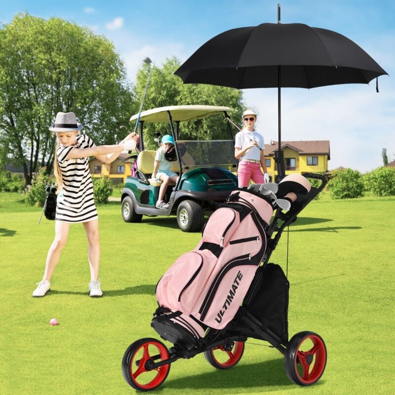 Chariot de Golf Pliable 3 Roues Sangle Élastique Porte-parasol Réglable Porte-gobelet Aluminium Rouge CWXT9367 DESIGN IN