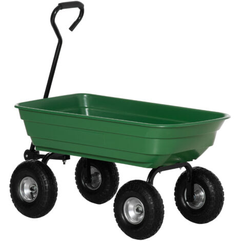 Chariot de jardin 100L, capacité 250 kg, remorque manuelle 4 roues pneumatiques, extérieur 108x52x100 cm, acier vert