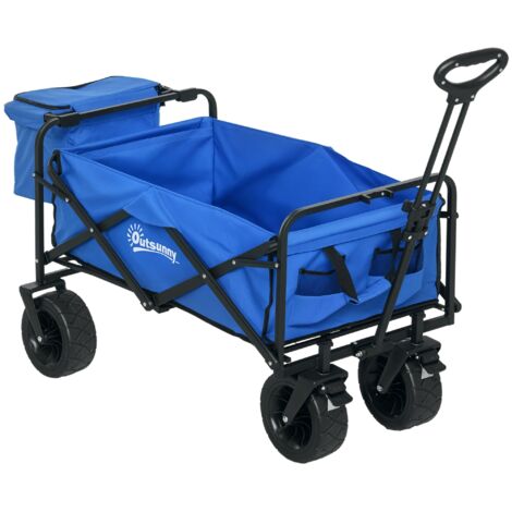 Chariot de jardin 110 L sac isotherme 15 L poignée télescopique acier tissu chariot camping bleu
