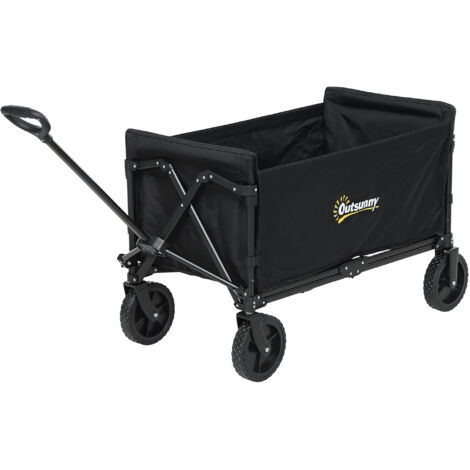 Chariot de Jardin 120L Pliable avec Panneau Ouvrant, Acier et Polyester, 90x48x62 cm, Noir