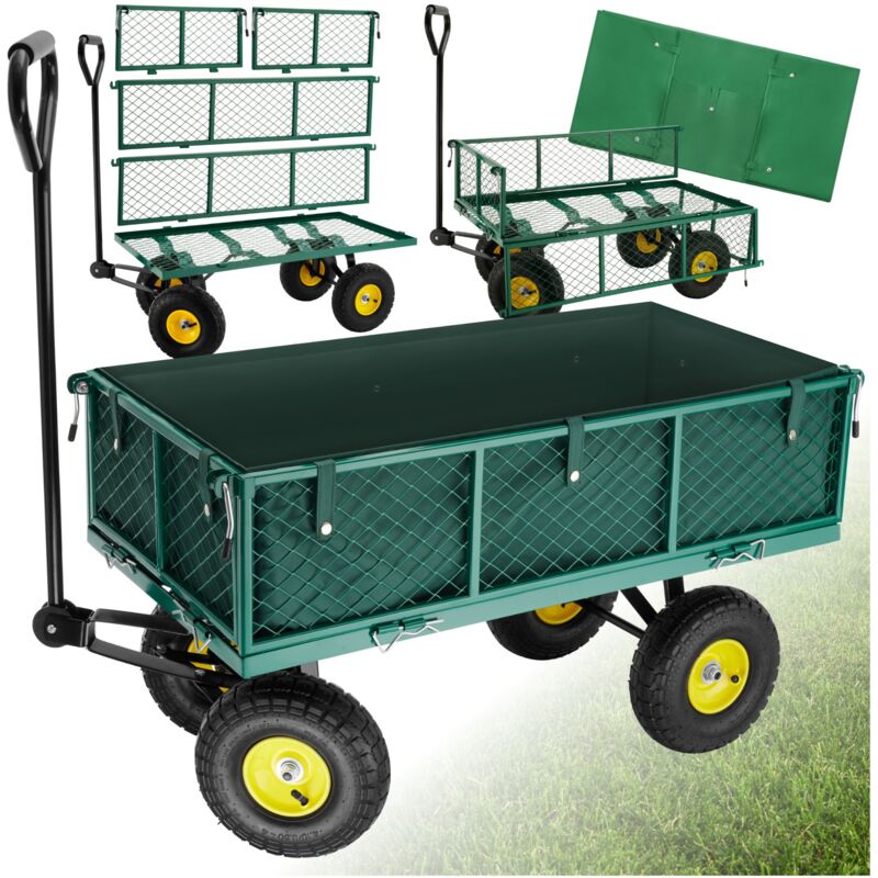 Chariot de jardin 350 kg - chariot de transport a main, remorque de jardin, charette a bras sur maison - vert