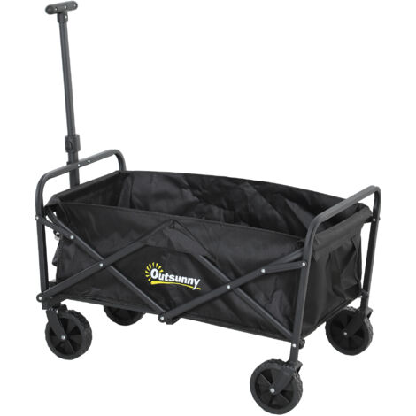 Chariot de Jardin 62L Pliable avec Poignée Réglable, Métal et Tissu Oxford, 76x48x86 cm, Noir