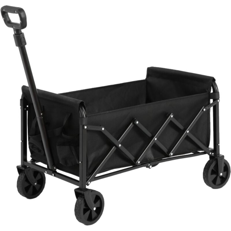 Chariot de jardin 66x41x44.5 cm, avec quatre roues tout-terrain, tissu Oxford 600D, poignée réglable, chariot pliable à quatre roues pour le camping