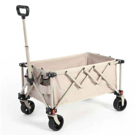 Chariot de jardin 77x48x45 cm, avec quatre roues tout-terrain, tissu Oxford 600D, poignée réglable, chariot pliable à quatre roues pour le camping et la pêche - Beige