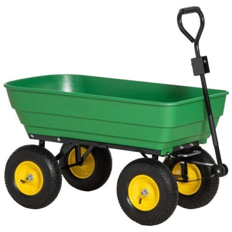 Chariot de Jardin à Main Benne basculante 75° 125L Charge Max. 200 Kg 4 Roues pneumatiques Acier PP Jaune Vert