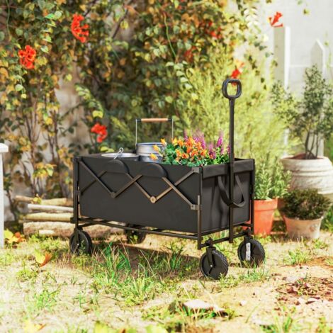 Chariot de jardin, capacité de charge 100 kg, pliable, chariot de transport extensible avec bâche amovible, noir
