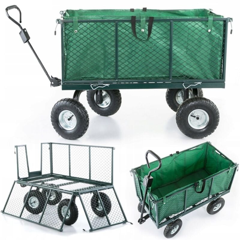 Chariot de jardin - chariot à bras - avec sac amovible - jusqu'à 450 kg - vert