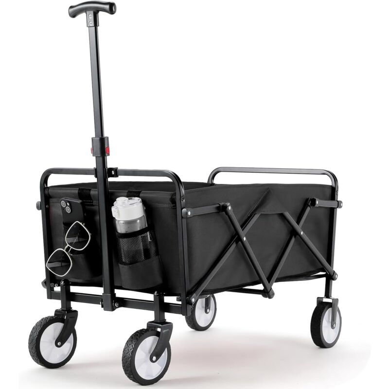 Chariot de jardin Chariot Enfant Chariot de transport Pliable Chariot de Plage max.60KG Poignée Réglable (Noir)
