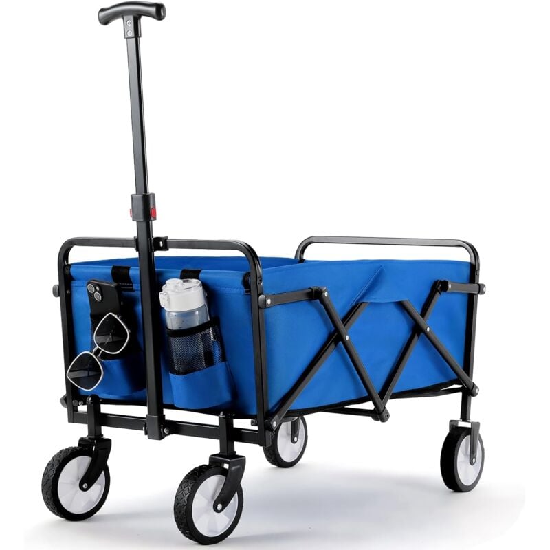 Chariot de jardin Chariot Enfant Chariot de transport Pliable Chariot de Plage max.60KG Poignée Réglable (Bleu)