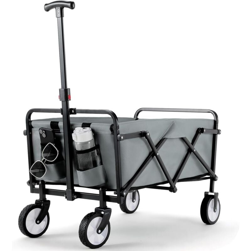 Chariot de jardin Chariot Enfant Chariot de transport Pliable Chariot de Plage max.60KG Poignée Réglable(Gris)