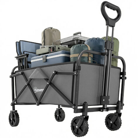 Chariot de Jardin Charrette de Transport Pliable Tout-Terrain 66L Charge 68kg Poignée Réglable 81 x 45 x 89 cm Gris