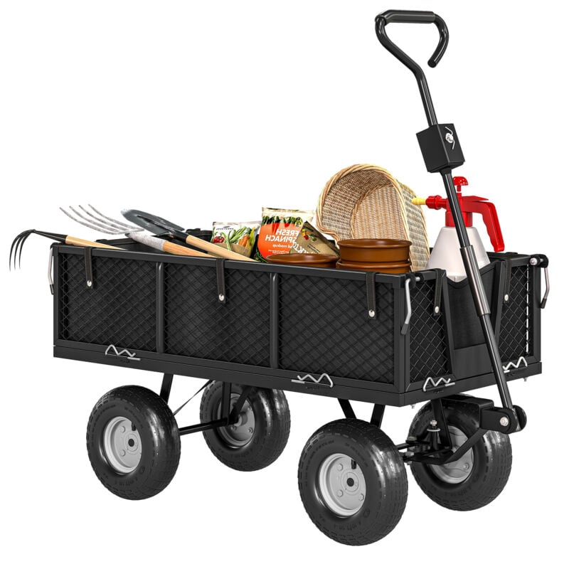 Chariot de jardin en acier - chariot de transport - côtés amovibles, poignée rotative - max. 300 Kg - noir