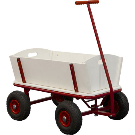 Chariot de jardin en bois 94x61x97cm – Charge maximale 100kg – Pneus robustes pour terrains accidentés – Transport facile – Sunny