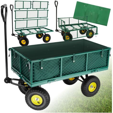 Chariot de jardin en métal avec parois rabattables vert, 350 kg