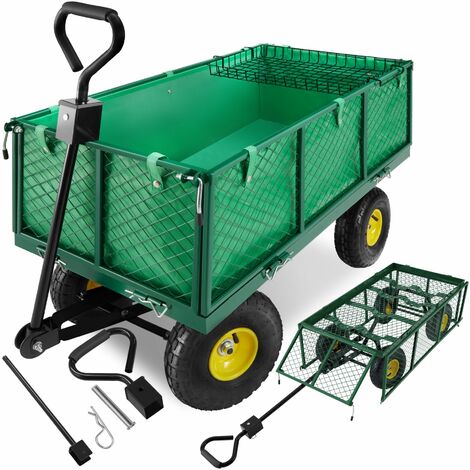 Chariot de jardin en métal avec parois rabattables, vert, 550 kg