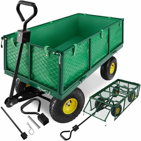 Chariot de jardin en métal parois rabattables vert, 550 kg