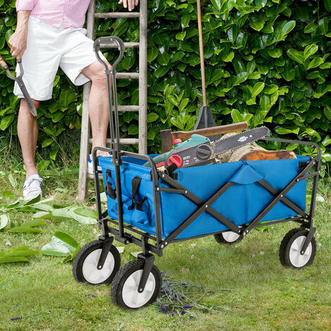 Chariot de jardin extérieur pliant, poignée réglable, roue avant pivotante, bleu 9051100.5cm