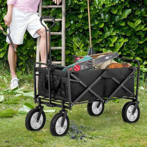 Chariot de jardin extérieur pliant, poignée réglable, roue avant pivotante, noir 9051100.5cm