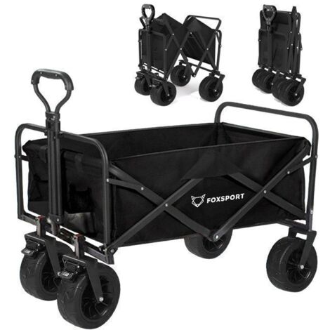 Chariot de jardin pliable 100 kg – Grandes roues tout-terrain – Poignée réglable – Dimensions 90x47x57 cm – Noir