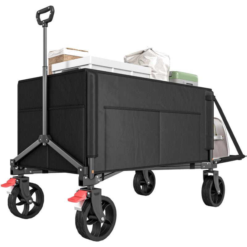 Chariot de jardin pliable 155L - chariot de transport - chariot de plage max 100Kg - noir