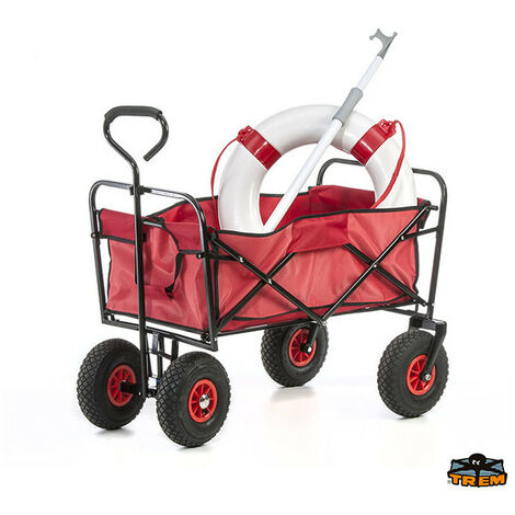 Chariot de jardin pliable 4 roues – Charge maximale 150 kg – Dimensions déplié 130x50x120 cm – Roues tout-terrain adaptées – Tr.Em.