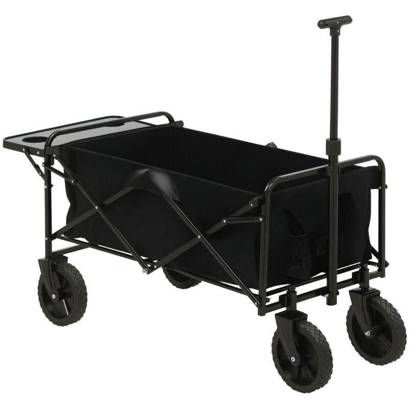 Chariot de jardin pliable 4 roues poignée télescopique réglable rangements noir