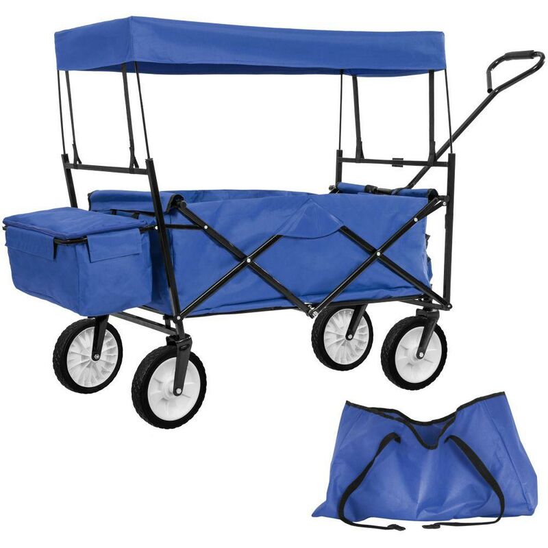 Chariot de jardin pliable 70 kg avec toit + sacoche bleu