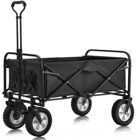 Chariot de Jardin Pliable avec 4 Roues Charge Maximum 80 Kg + Bache Noir - Noir -102 x 52,5 x 78 cm